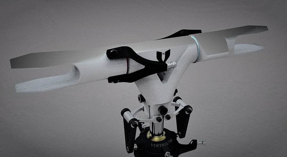 CAD render of a robotic gripper mechanism mid-trial, light neutral finish.
